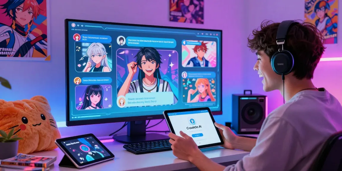 User engaging in immersive ai ecchi chat with AI anime characters in a vibrant digital environment, showcasing interaction dynamics.