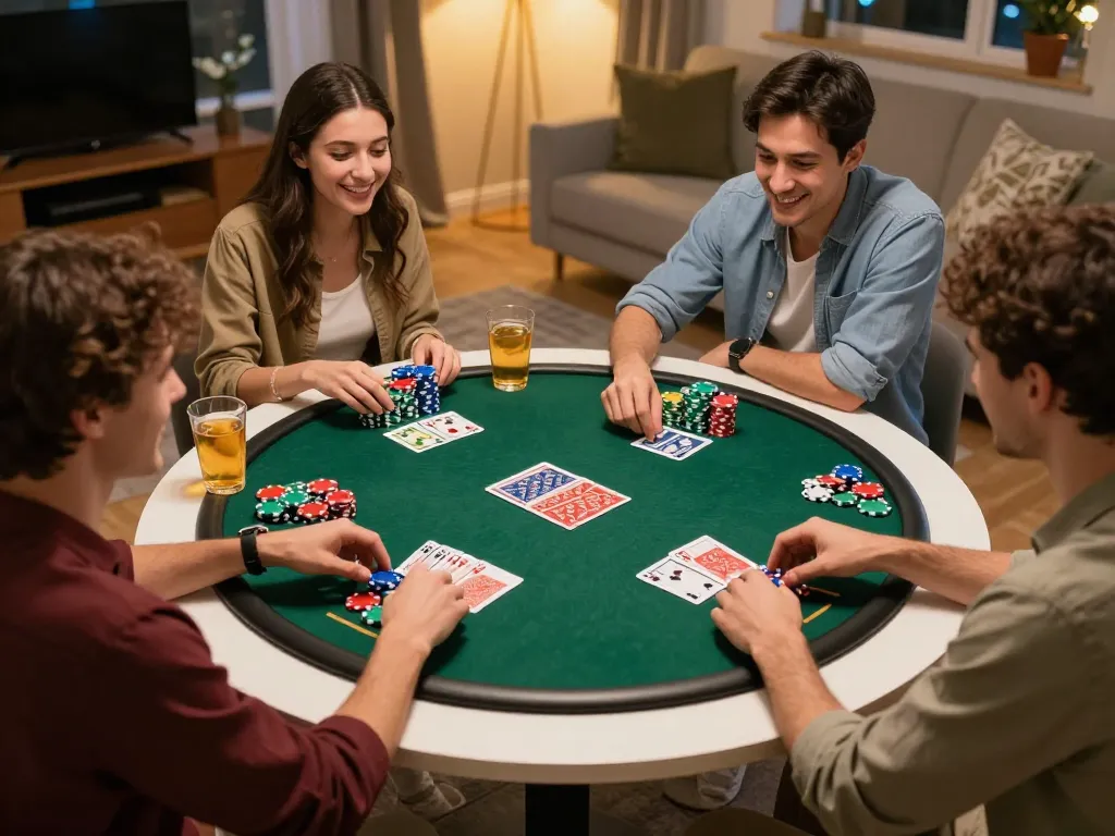 Go88 players enjoying a lively poker night with chips and cards, fostering social interactions and strategic gameplay.