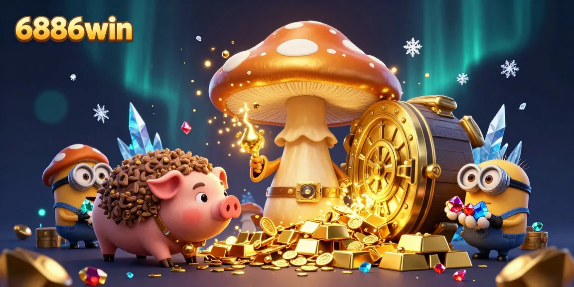 Engage in winning strategies at 6886win, featuring a magical scene of gold treasure and enchanted characters.