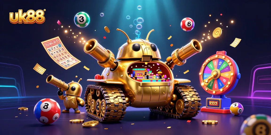 Experience thrilling games at uk88 with a vibrant illustration featuring dynamic lottery elements and casino excitement.