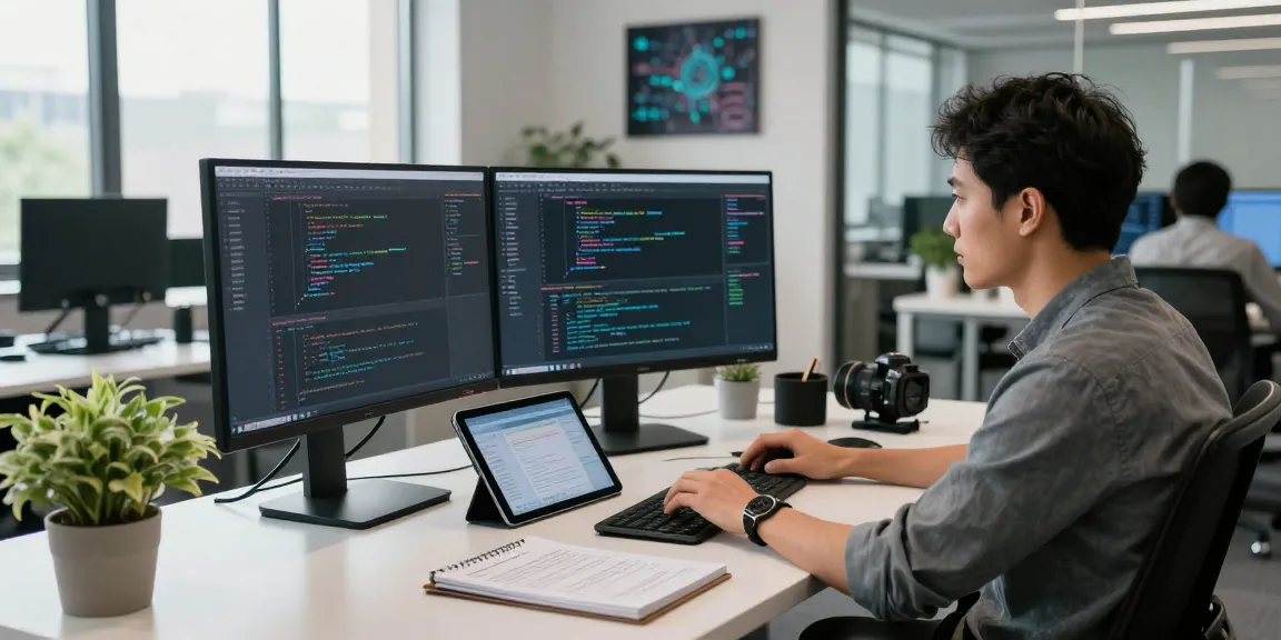 快连 offers a high-tech collaborative workspace for developers, showcasing coding tasks and innovative project setups.