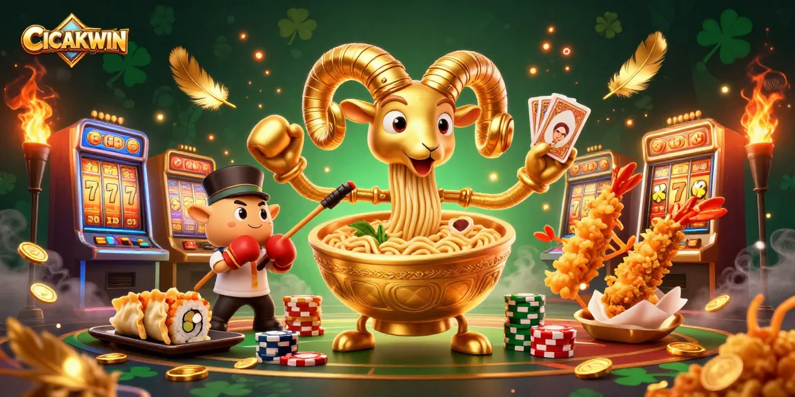 CICAKWIN showcases winning slot strategies with vibrant characters in a dynamic casino scene