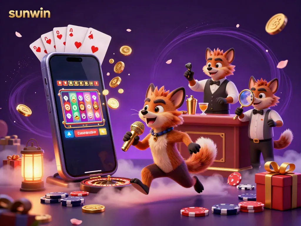 Experience the excitement of sunwin with lively hyenas in a dynamic casino setting featuring vibrant slot games!
