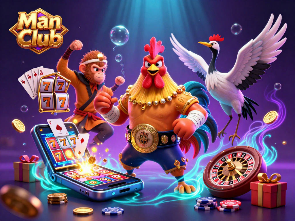 Engage with thrilling slot games at Man Club, featuring dynamic characters and vibrant gaming elements.
