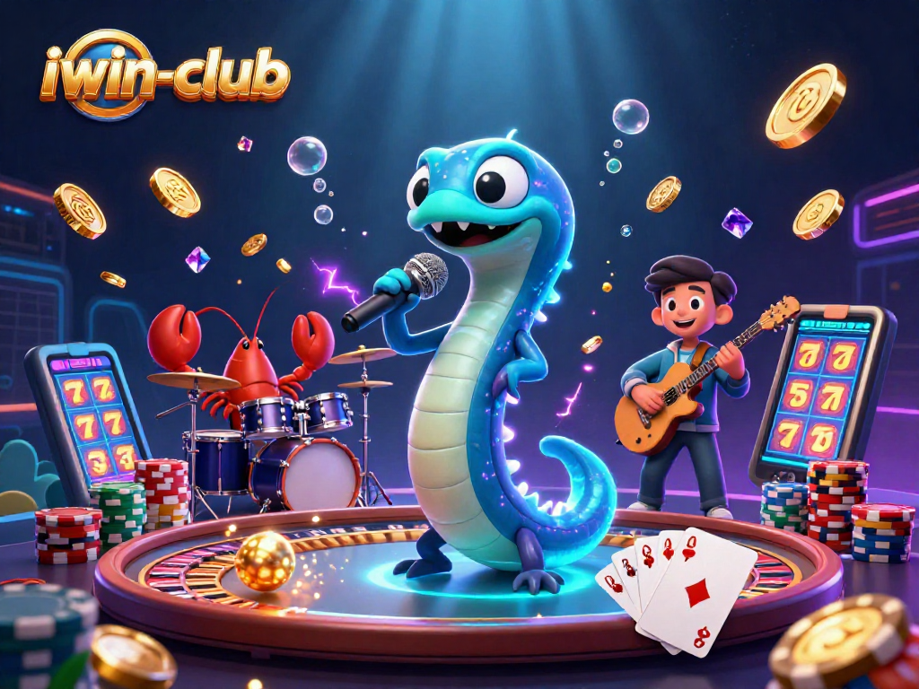 Experience exciting gameplay with iwin-club's vibrant casino scene featuring animated characters and dynamic gaming elements.