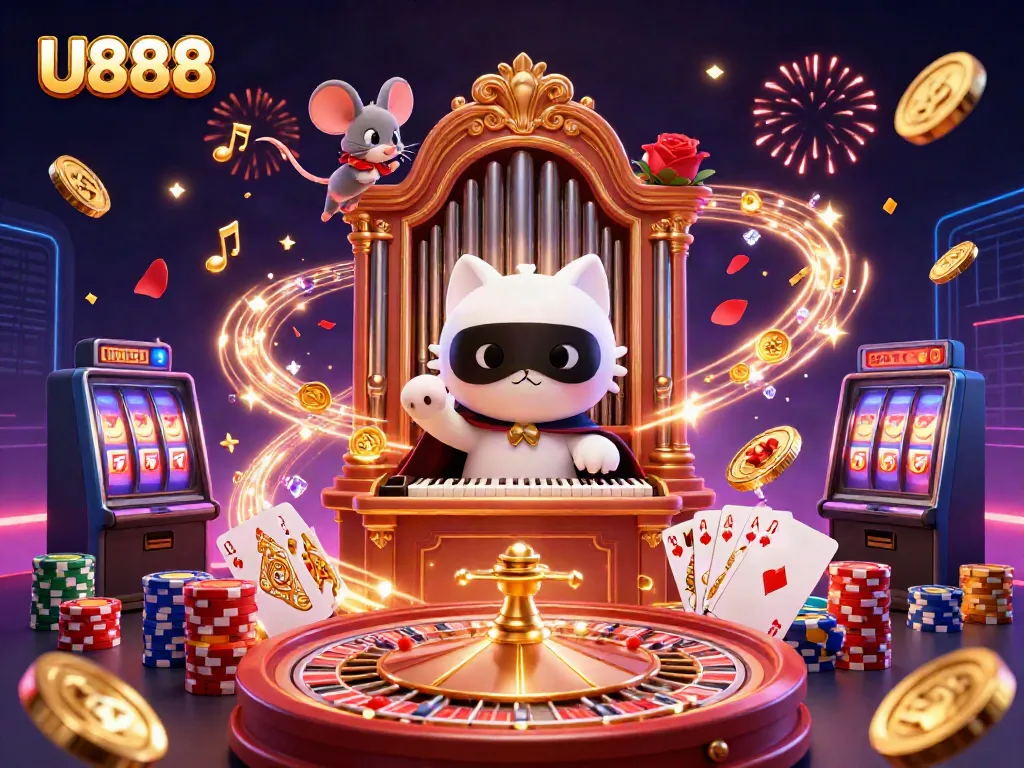 Experience the thrill of U888 with dynamic casino elements and vibrant characters.