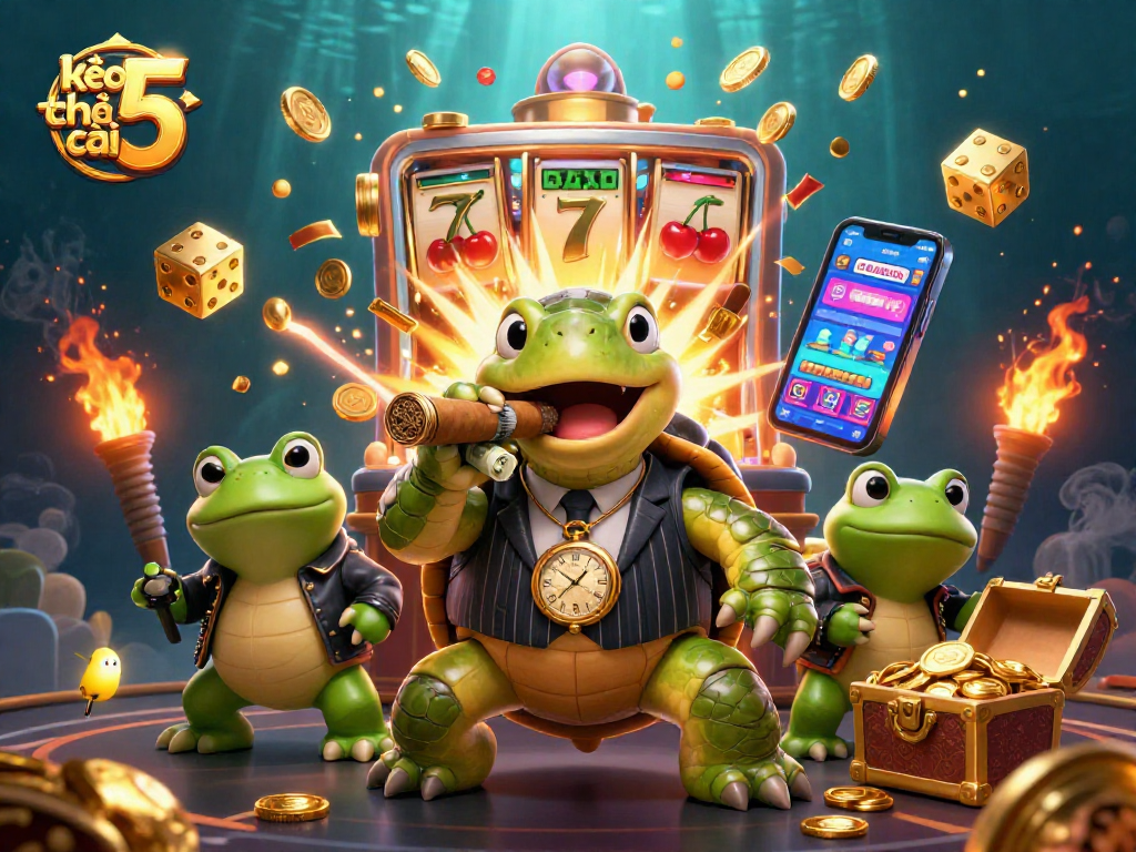 Experience thrilling moments with kèo nhà cái 5 in this vibrant casino illustration featuring dynamic elements.