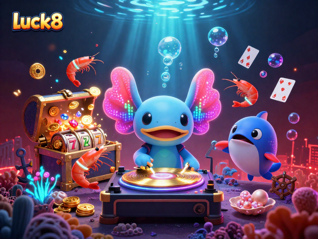 Enjoy exciting luck8 casino games with vibrant underwater elements in a dynamic casino scene.