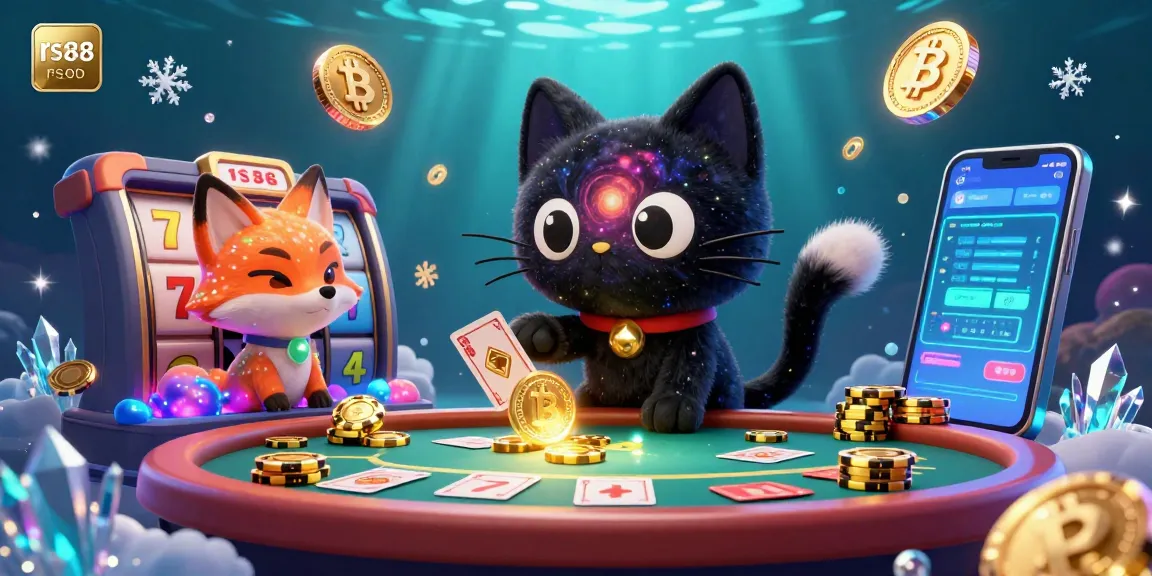 Experience the excitement of rs88 casino as a cosmic cat swirls golden chips at the gaming table.