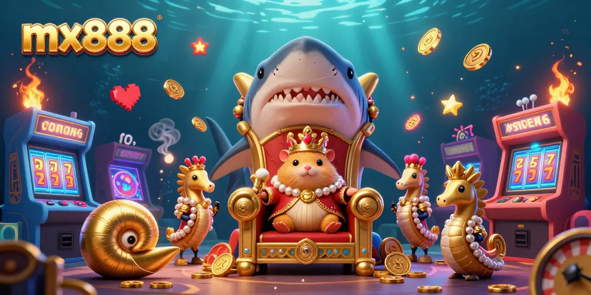Experience thrilling gameplay with mx888's golden hamster king and vibrant slot elements in a captivating 3D scene.