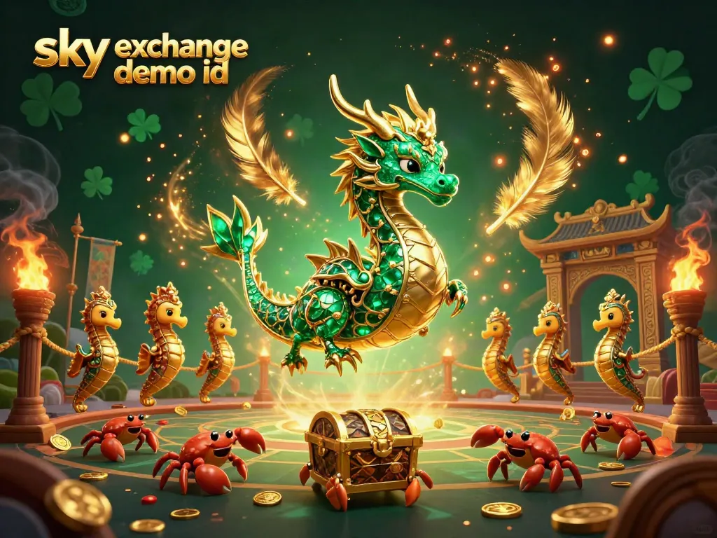 Experience the excitement of betting with a sky exchange demo id, featuring a vibrant 3D sea dragon and casino elements.