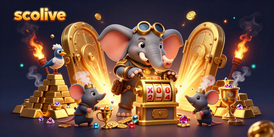 Engage with the thrilling world of socolive while enjoying a vibrant 3D gambling scene full of gold and dynamic characters.