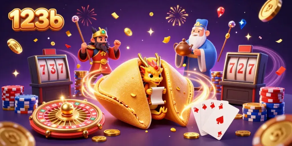 Engage with 123b’s vibrant casino scene featuring golden fortune cookie and dynamic gaming elements.