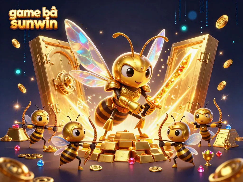 Engage in the thrill of game bài sunwin with a colorful 3D illustration depicting a dynamic casino scene filled with treasure.