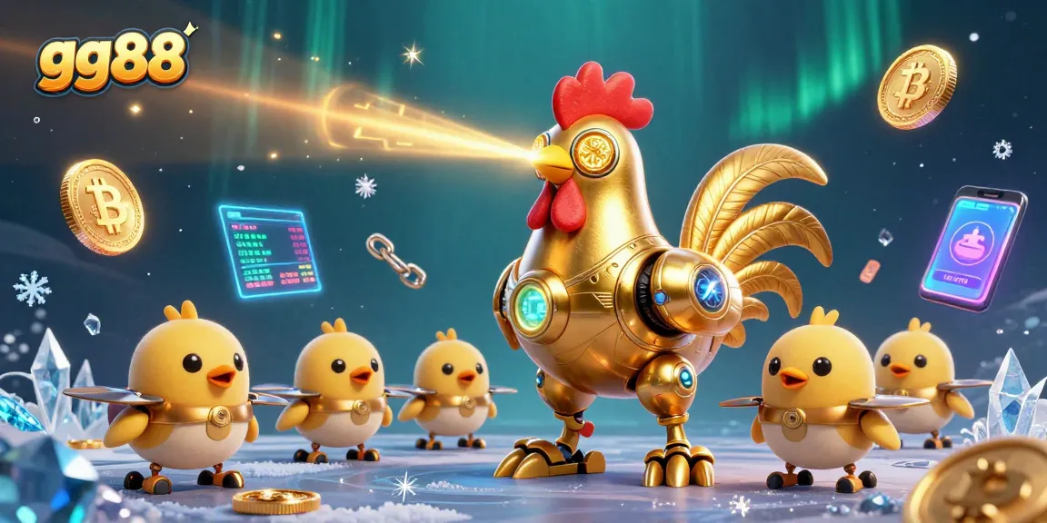 gg88 elevates your gaming experience with a stunning 3D casino world featuring golden elements and neon crypto coins.