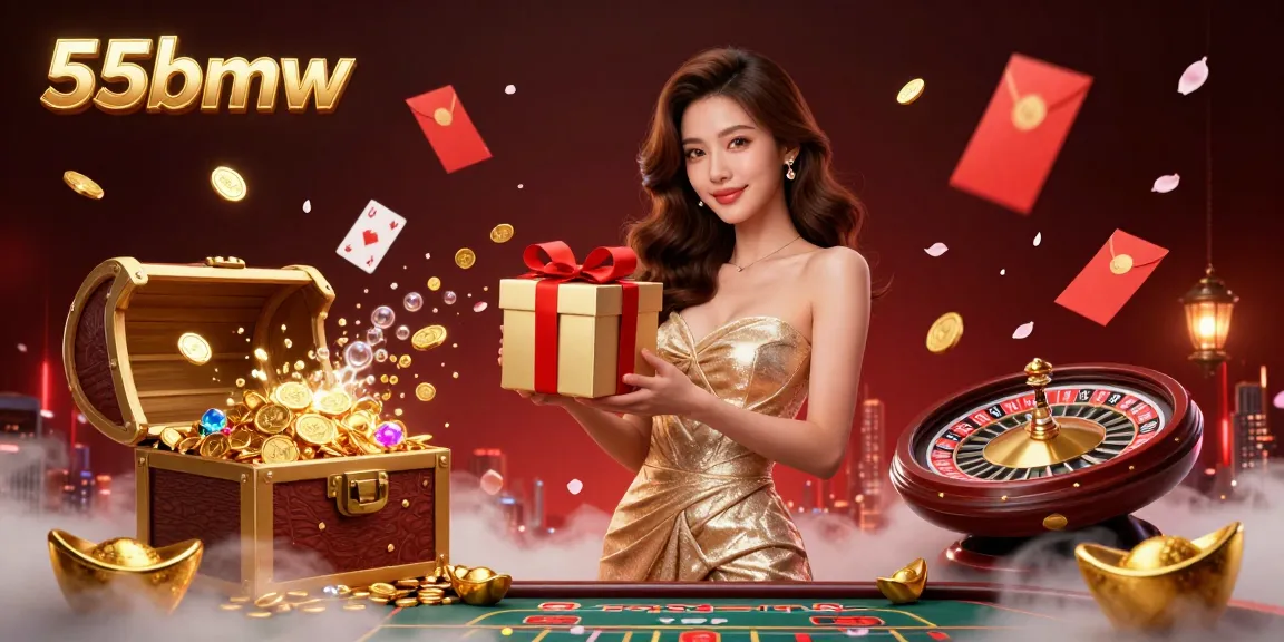 Experience the thrill at 55bmw, where players spin for jackpots surrounded by festive casino elements.