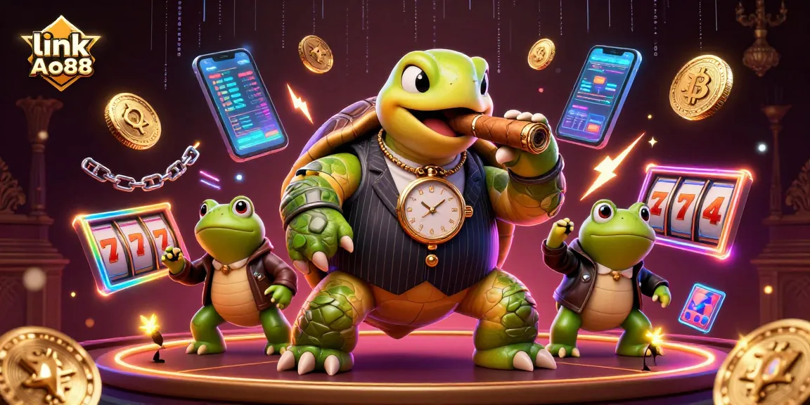 Place your bets with link Ao88, the vibrant casino scene showcases lively characters and gaming elements.