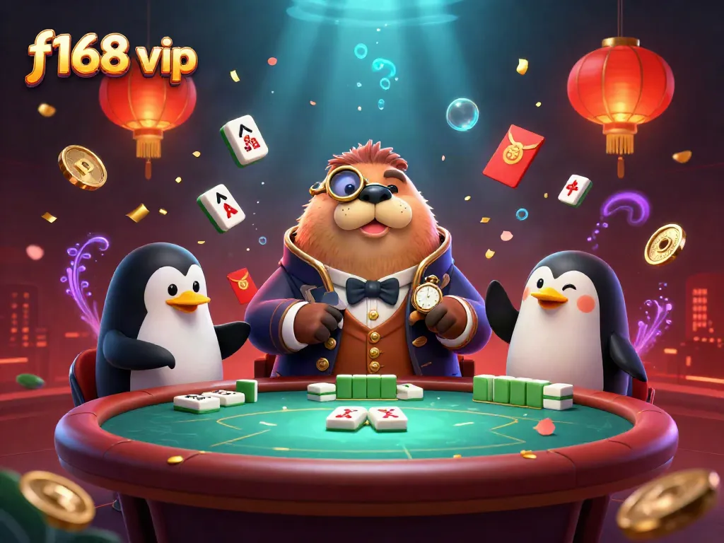 Experience the vibrant f168 vip underwater poker scene featuring a walrus, penguin dealer, and pufferfish player.