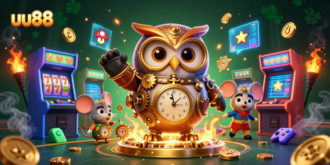 Experience vibrant gaming at uu88, showcasing thrilling slot reels and a whimsical atmosphere.