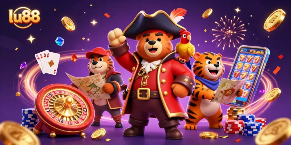 Spin to win with lu88 as pirate captain bear treasures the vibrant casino adventure.
