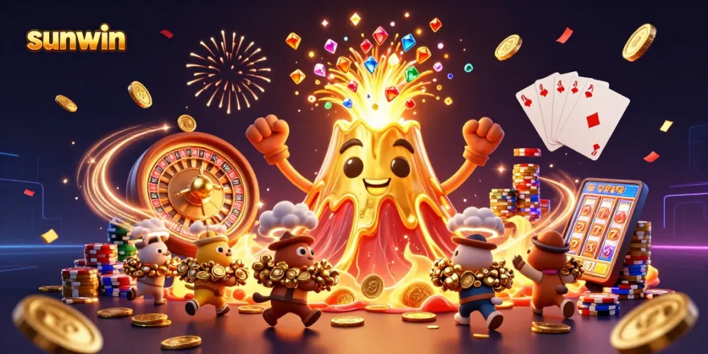 Experience thrilling wins with sunwin's vibrant casino gaming scene featuring animated treasures.